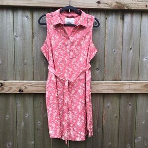 Old Ranch 100% Cotton Floral Shirt Dress Pink Size L Tie Waist